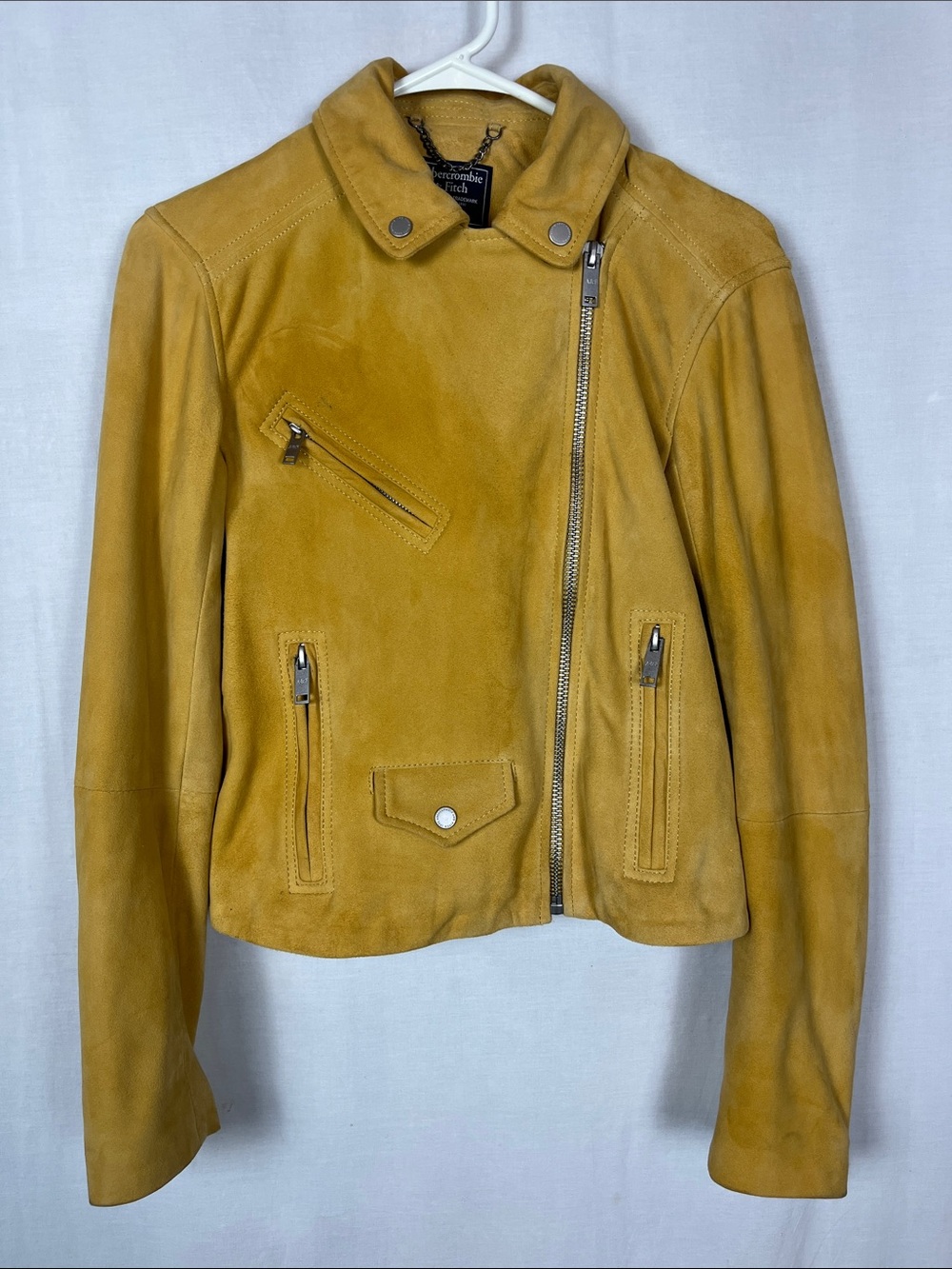 Abercrombie & Fitch Goat Leather Suede Butter Yellow Zip Up Bomber Jacket